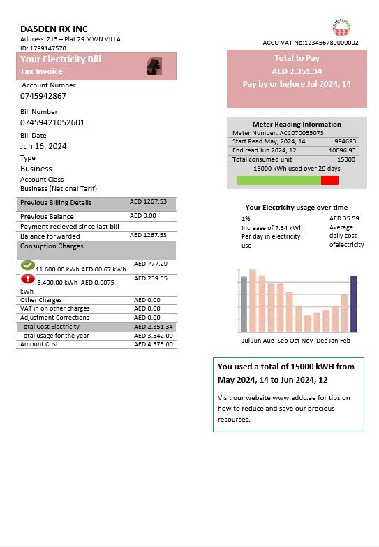 UAE Abu Dhabi Distribution electricity utility bill PSD template